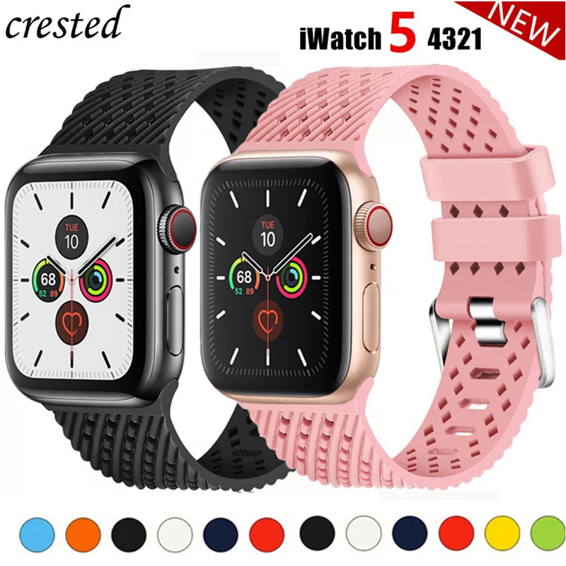 Ремешок силиконовый для Apple watch 6 band 44 мм 40 38 42 дышащий браслет с ромбовидным узором