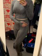 2 unids/set Vital mujeres deporte traje de Yoga de gimnasio de entrenamiento de manga larga de ropa de Fitness Top + cintura alta energía sin costura Leggings