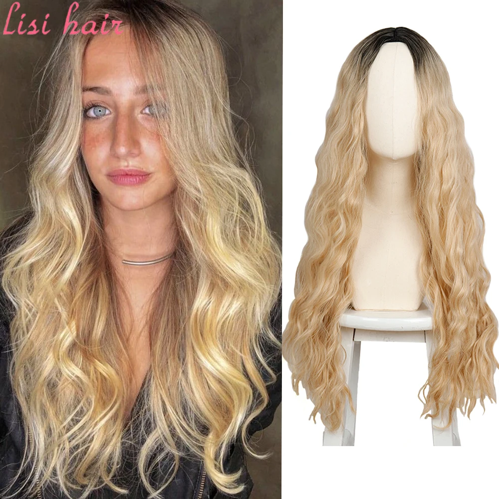 

LISIHAIR Female Long Curly Hair Natural Wave Synthetic Fiber Wig Cosplay And Party African Black Blonde Wig