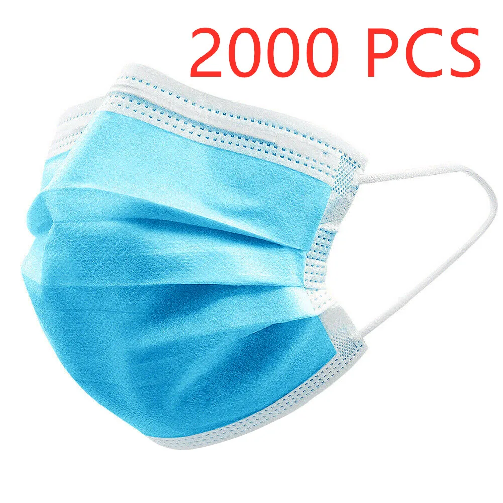 

2000 PCS Disposable Masks Mouth Mask 3-Ply Anti-Dust Nonwoven Elastic Earloop Salon Mouth Face Masks
