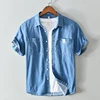 Мужская Повседневная джинсовая рубашка, синяя рубашка с коротким рукавом, высокое качество, Camisa masculina 558, лето 2022 ► Фото 2/6