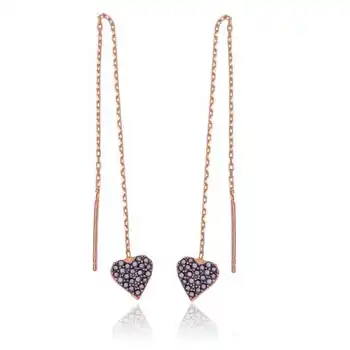 

VAOOV 925 Sterling Silver Heart Chain Ladies Earrings - Made in Turkey