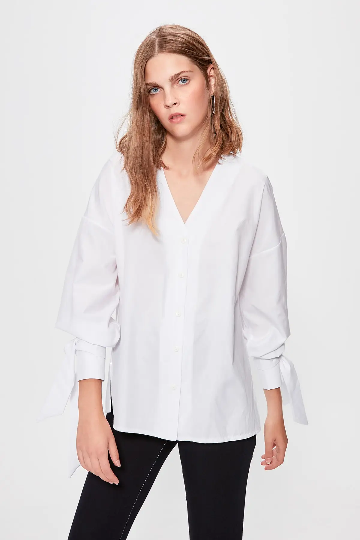 Trendyol белая рубашка с рукавами TWOAW20GO0284
