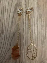 Pendientes de Clip de Cara hueca con estilo abstracto para niñas, sin Piercing, aretes con abalorio llamativo, novedad de 2019