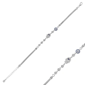 

KUTAYDAN 925 Sterling Silver Zircon Stone Eye Fatma Master Hand Bracelet