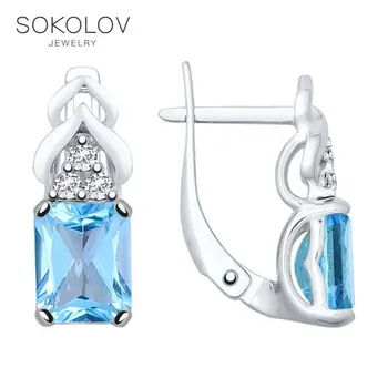 

Drop Earrings with stones SOKOLOV silver with Topaz and cubic zirkonia, fashion jewelry, 925, women's male, long earrings