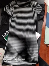 Verano cuello redondo suficiente Stock de manga corta vestido blanco y negro rayas vestidos Casual y elegante funda Slim vestido