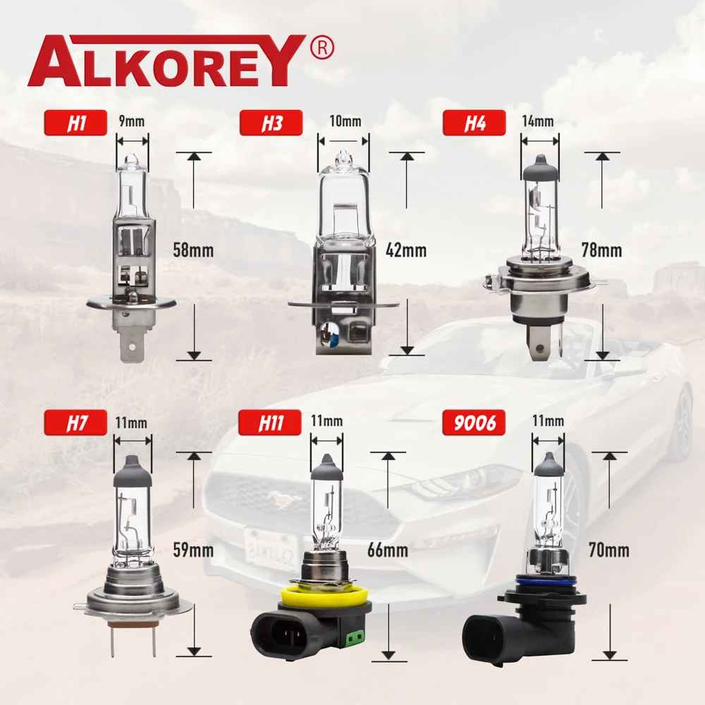 Alkorey 2PCS 9004 HB1 12V 60/55W Auto Bulbs Headlight Hi/Lo Beam Car Lights Halogen Lamps