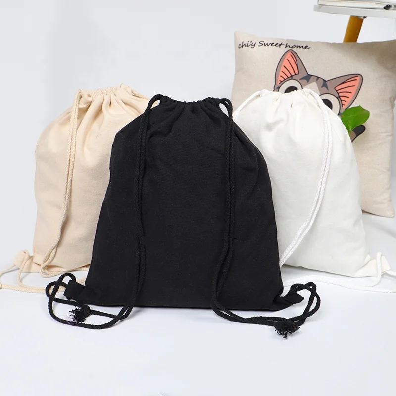 100Pcs/Lot Drawstring Cotton Canvas Backpack Bags Travel Use School