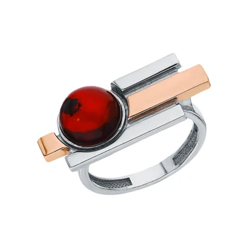 

Silver ring with amber sunlight sample 925
