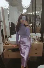 Mnealways18-falda de seda satinada para mujer, Falda larga de cintura alta, color púrpura, elegante, para oficina, Primavera, 2020