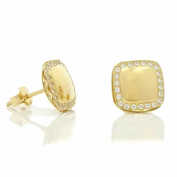 

Earrings 18k gold square 9.5mm. Smooth fence zircons [AB9886]