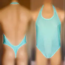 G9282 мужской боди гимнастический купальник Глубокий вырез сзади нейлон спандекс слегка C-thru блестящий