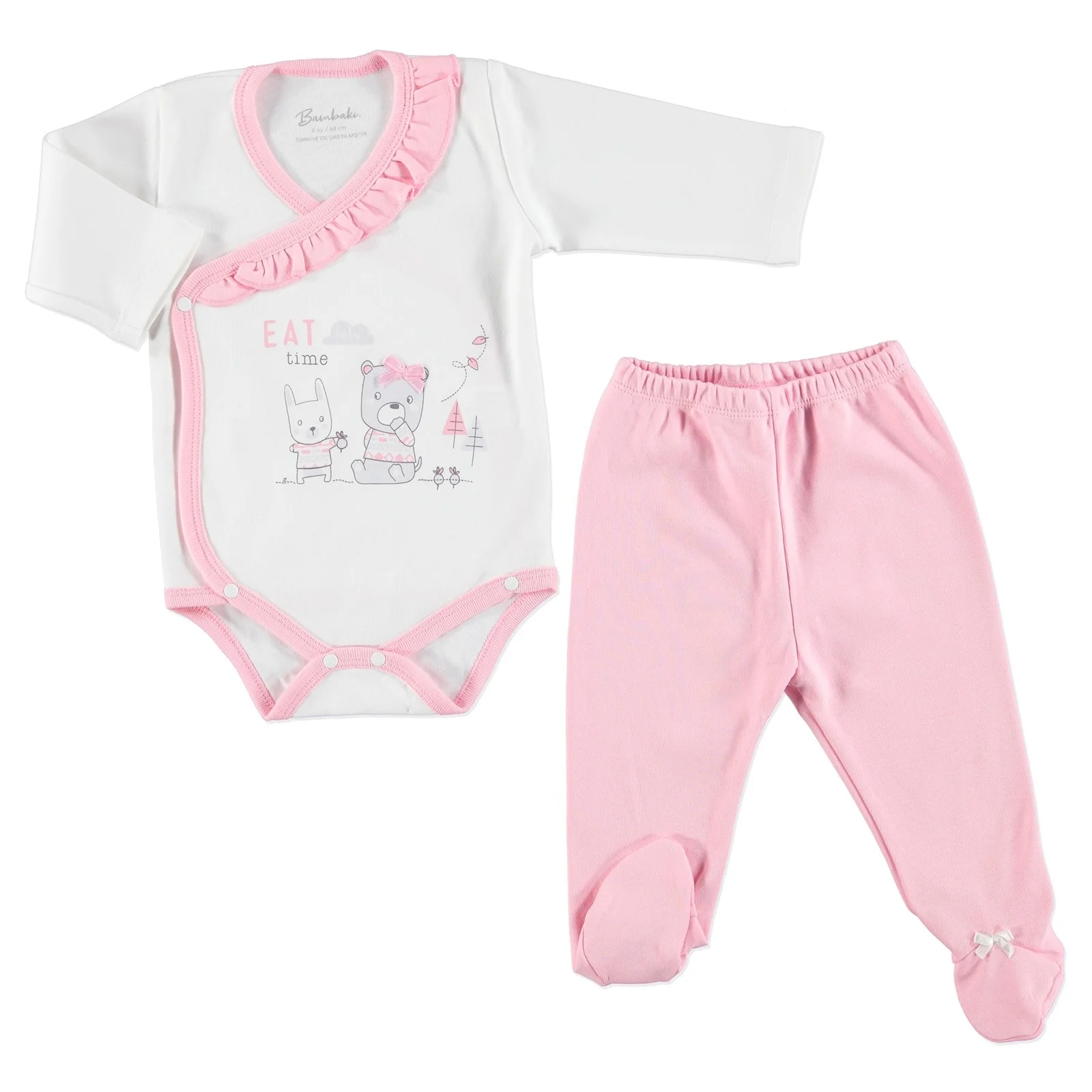 

ebebek Bambaki Cloud Baby Girl Ruffled Neck Bodysuits Footed Pants