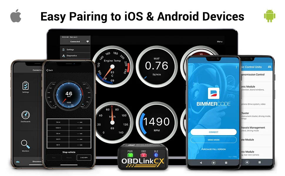 big car inspection equipment OBDLink CX -Designed For Bimmercode Bluetooth 5.1 BLE OBD2 Adapter Works with iPhone/iOS & Android, Car Coding, OBD II best car battery charger