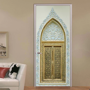 

Hot Free Shipping Wholesales Door Sticker Golden Muslim Arabic Style Door Picture Mural Sickers Photo Wallpaper Poster