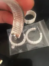 Anillo de Plata de Ley 925 para mujer, regalo de Navidad, net, regalos de fiesta de boda, brazaletes, pendientes de tuerca, conjunto de joyería delicada S249