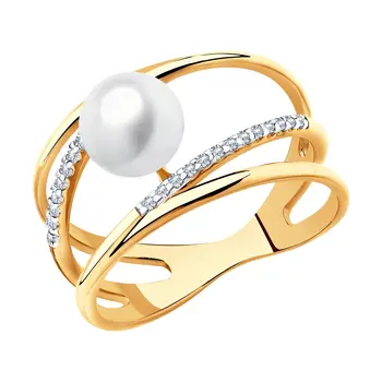 

Sokolov ring in Gold with pearls and cubic zirconia, fashion jewelry, gold, 585, women's male