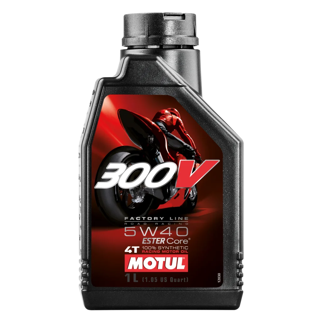 Motul 104112-Olio Motore Racing Per Moto 300V 4T 5W40 Factory Line Road Racing 1 Litro, Lubrificante 100% Nucleo Estere Sintetico, Motociclista