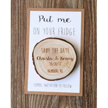 

Custom round Save the date magnet, personalised wood slice wedding Magnets with cards, Wedding simple Invitations, birthday gift