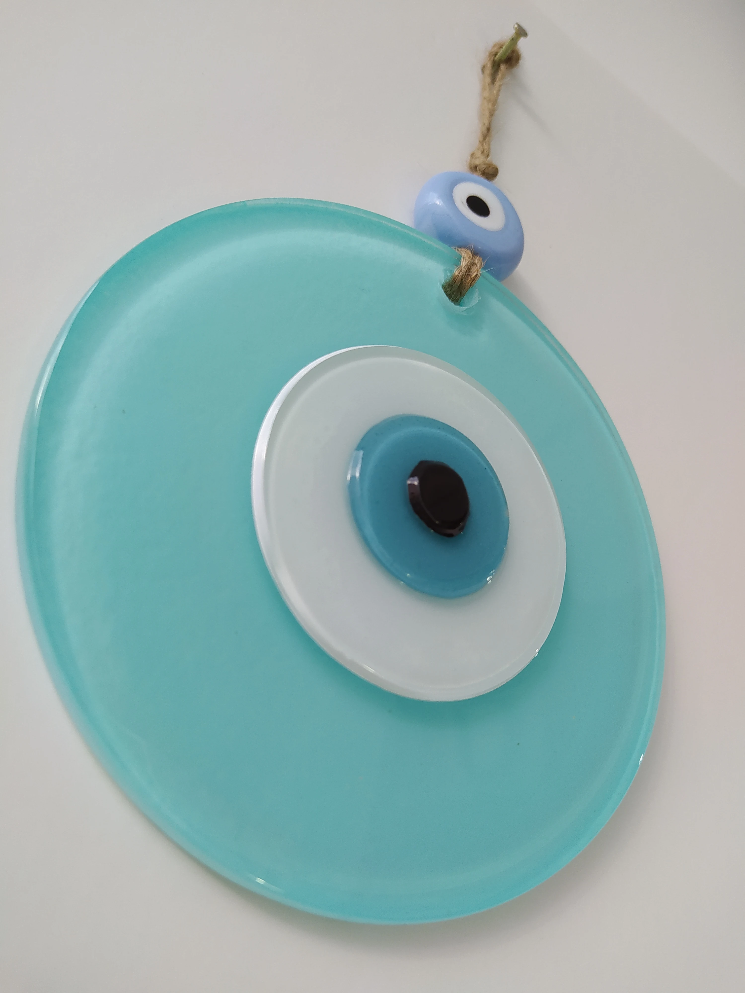 

Cyan Evil Eye 12cm Glass Bead Middle in Blue Turkish Handmade Big Amulet for Wall Hanging Ojo Turco Talisman Boho Home Decor