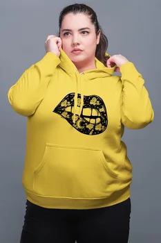 

Angemiel Wear Moon Pattern Lip Yellow Women 'S Hooded Sweatshirt