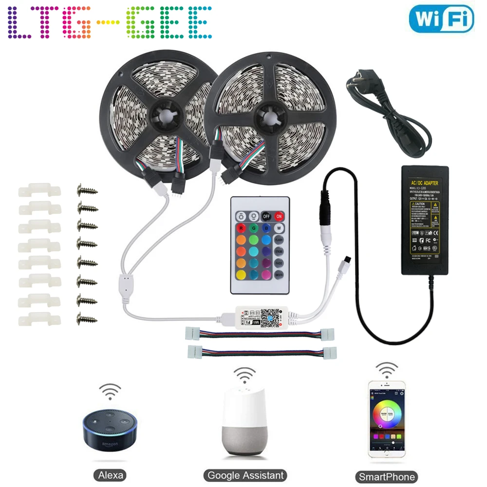 LTG DC 12V 5m 10m 15m WiFi гибкая лента светодиодная RGB Водонепроницаемая SMD 5050 Светодиодная