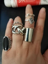 Tocona 6 unids/set Bohemia Color de plata antiguo Cross Arrow de diamantes de imitación negro anillos de encanto establece para las mujeres joyería de fiesta de кольца 3450