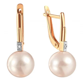 

Примаэксклюзив earrings with pearls and cubic zirconia in red gold