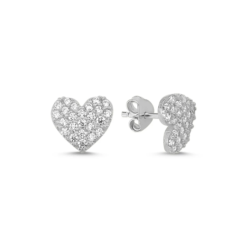 

Silver 925 Sterling Zircon Stone Heart Earrings