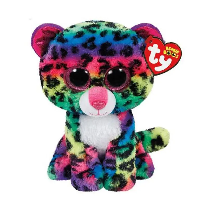 Rainbow Leopard Ty Beanie плюшевые игрушки сова Пингвин собака Жираф Кот енот овца летучая мышь Крупный рогатый скот плюшевые игрушки животных подарок для детей 15 см - Цвет: Rainbow Leopard