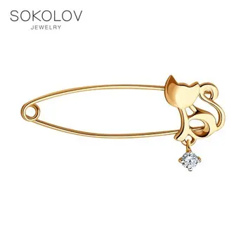 

Brooch SOKOLOV gold with cubic zirconia fashion jewelry 585 women's male