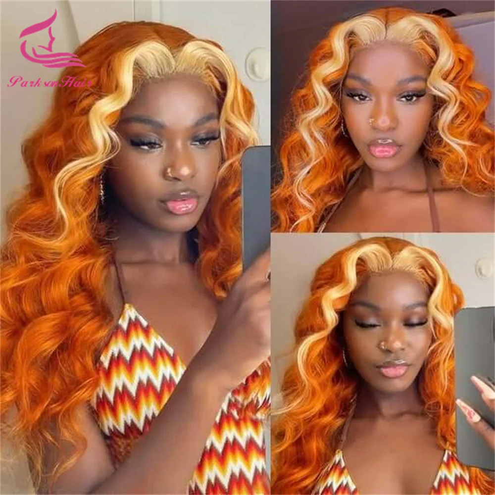 

13x4 Transparent Front Wig Highlight Ginger Orange 613 Honey Blonde Body Wave 13x6 HD Lace Frontal Human Hair Wigs For Women