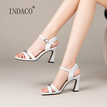 

Women Sandals Summer Shoes Ladies Sandals Leather High Heels White Black Sandals 2020 New Summer
