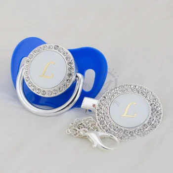 

MIYOCAR silver bling name Initials letter L beautiful bling pacifier and pacifier clip BPA free dummy bling babyshower gift LL-1