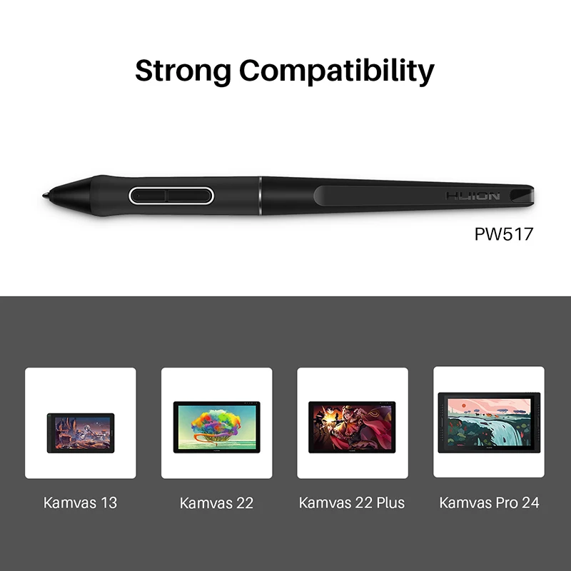 Huion Pw517 Tablet Gráfico Caneta Caneta Digital Touch Screen Stylus Bateria Caneta Preta-pw517 para Kamvas 13 22 12 Gs1562 Gs1161 - Imagem 2