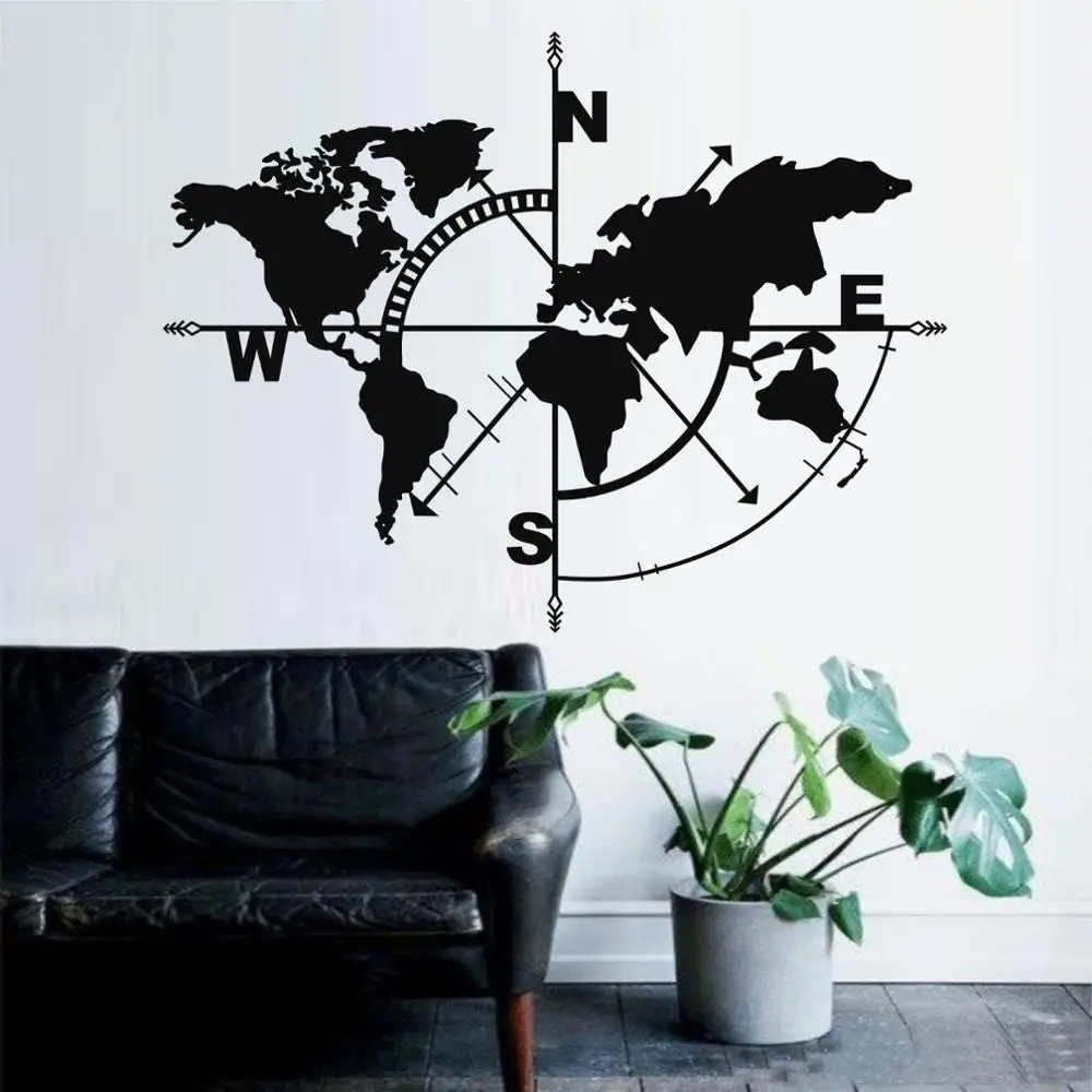 Metal World Map Compass, Metal Wall Decor, Metal Sign, Metal World Map Wall Art, Metal Wall Art