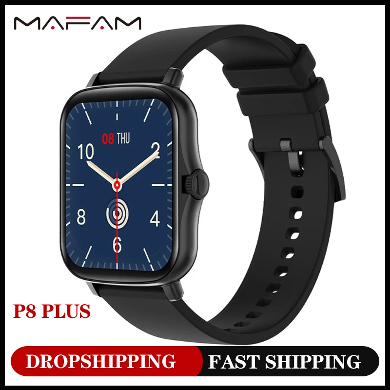MAFAM 2021 Top1 inteligente reloj de las mujeres de los hombres P8 Plus 1,69 pulgadas completamente táctil Fitness Tracker 190mAh larga batería para Smartwatch Y20 PK P8
