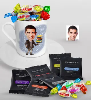 

Personalized Mr Teacher Caricature Of Turkish Coffee Cup Selamlique Mixed Turkish Coffee house And Haribo Candy Gift Seti-8