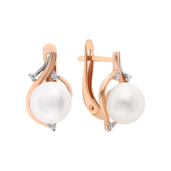 

Gold earrings with cubic zirconia and pearls cultured sunlight sample 585