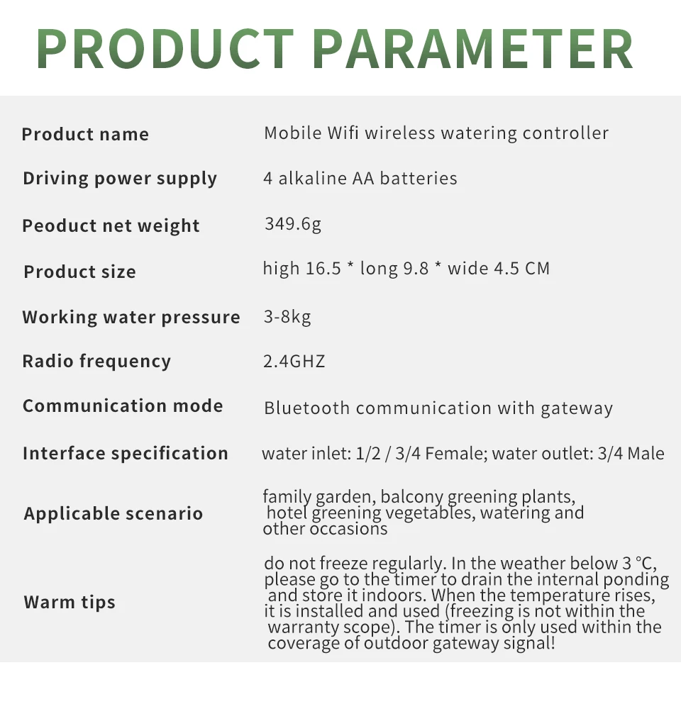 irrigação por gotejamento, Wi-Fi, temperatura do solo, umidade, BT Gateway