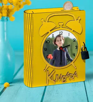 

Personalized Photo Wooden Clock Piggy Bank-Yellow