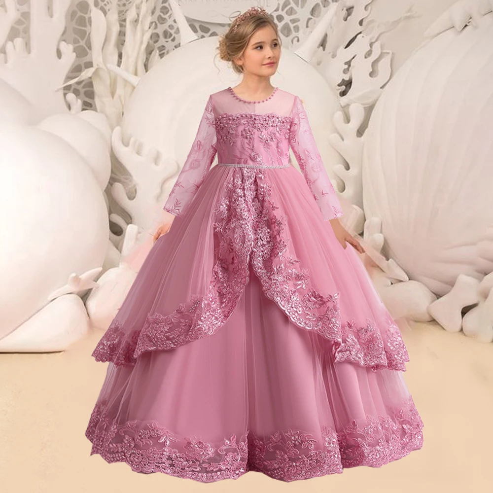 Ceremony Bow Flower Dress Pageant Kids Party Dress For Girl Clothes Princess Wedding Bridesmaid Dresses Prom Gown 12 14 Yrs