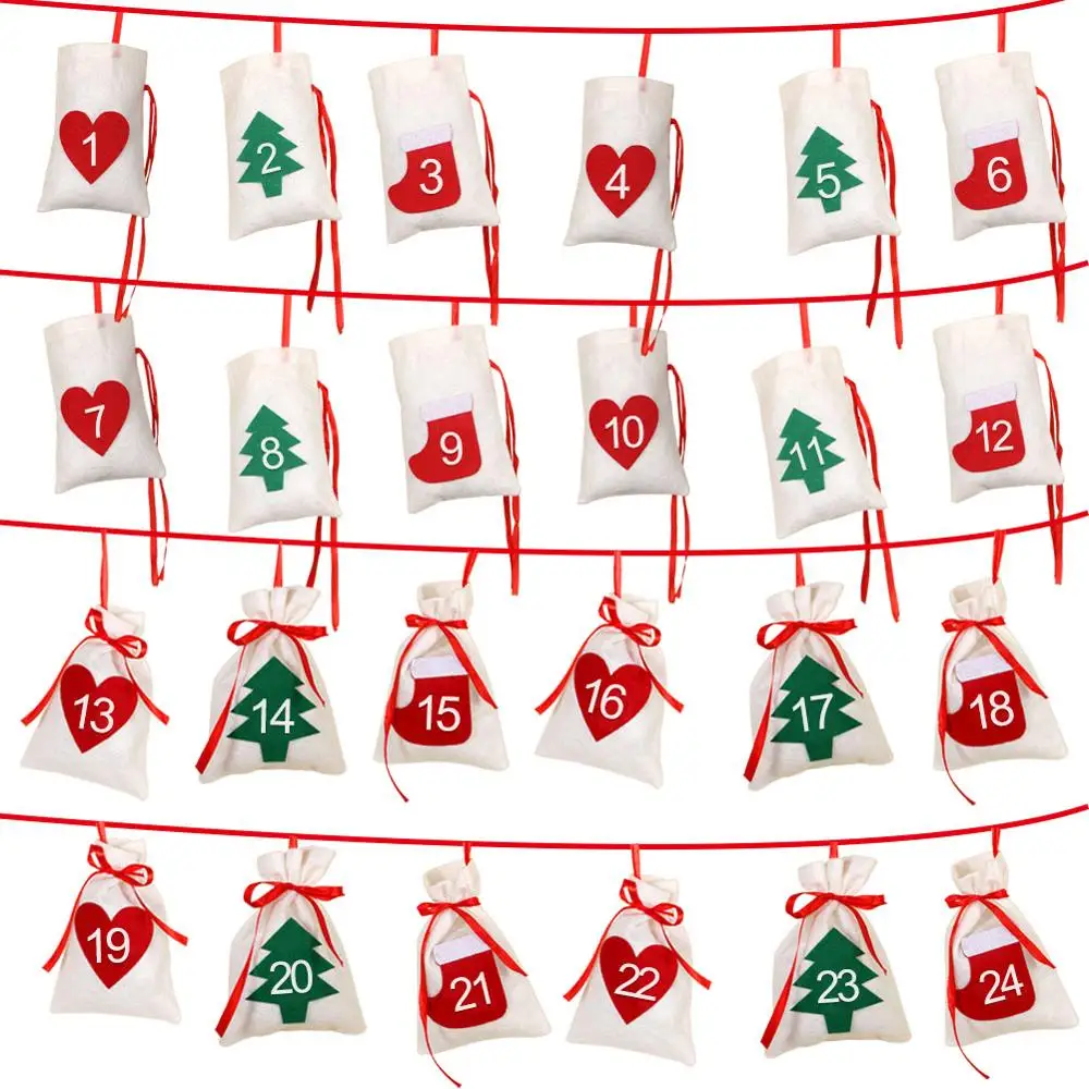 OurWarm 24th 31th Дата Рождество Войлок Адвент календарь Подарочный пакет лапа домашнее животное висячий чулок рождественские украшения орнамент год - Цвет: 24th Date Calendar