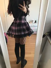 Sweetown-faldas góticas con cordones para mujer, Falda plisada de encaje a cuadros, estilo Punk oscuro, ropa de estética para chica, Y2K, Raya Rosa