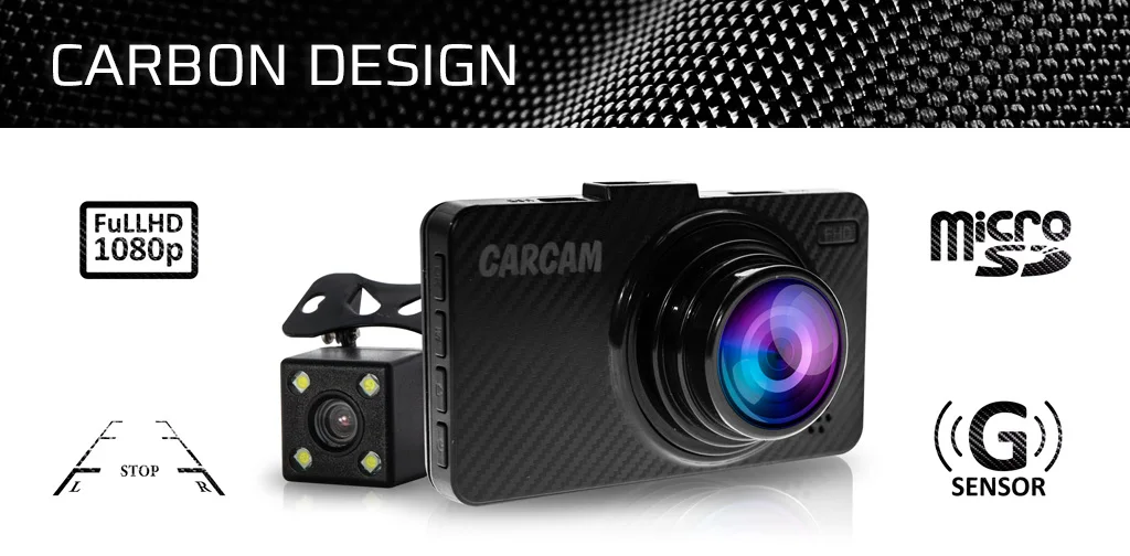 Автомобильный DVR Full HD видеорегистратор CARCAM D5 с дополнительной HD-камерой