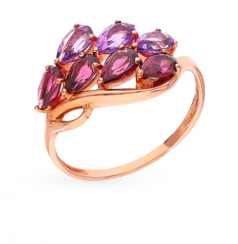

Gold ring with rhodolite and amethyst sunlight sample 585