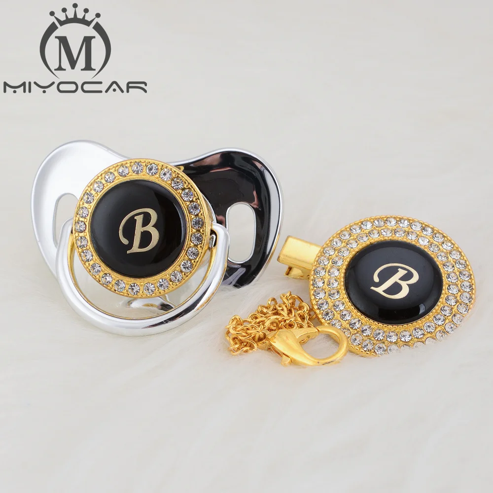 MIYOCAR, золотое, серебряное название, инициалы, Буква B, красивая, шикарная соска и соска, клипса, BPA бесплатно, пустышка, блестящая, уникальный дизайн, LB