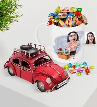 

Personalized Women 'S Teacher Platter Nostalgic Red Metal Beetle and Mug Haribo Candy Seti-5