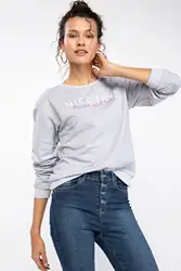 DeFacto женские пуловеры с круглым вырезом и буквенным узором, Повседневные пуловеры с длинными рукавами, осенние свободные женские осенние